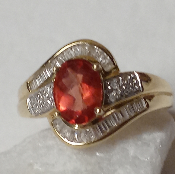 14KT Red Andesine Labradorite and Diamond Ring - Picture 1 of 4